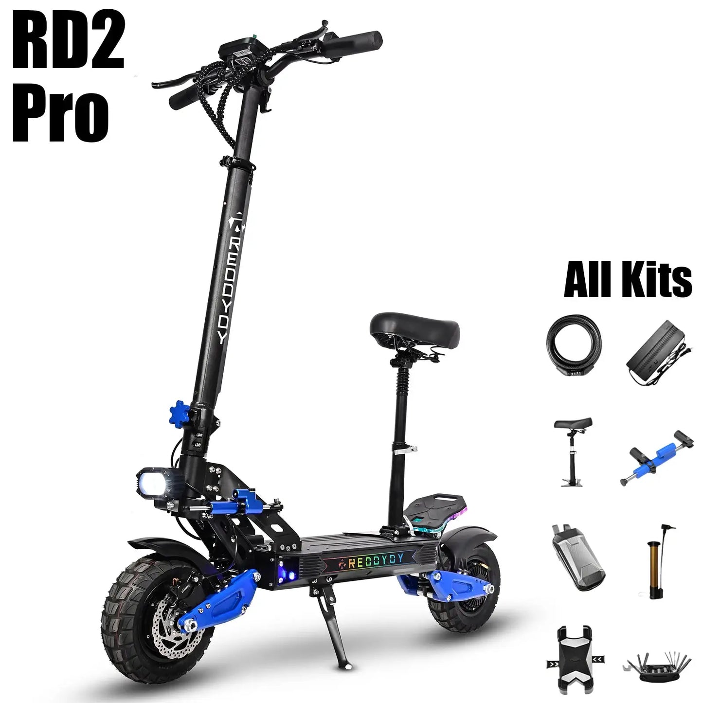 REDDYDY Adult Electric Scooter APP Control 5000W Peak Dual Motors 50MPH Max Speed 55Miles Long Range 60V25Ah Battery Smart Riding 3 Modes NFC Unlocking Dual Hydraulic Disc Brakes Full Suspension 10.5' Tires for Commuting Outd by Beastly Survival Outlet