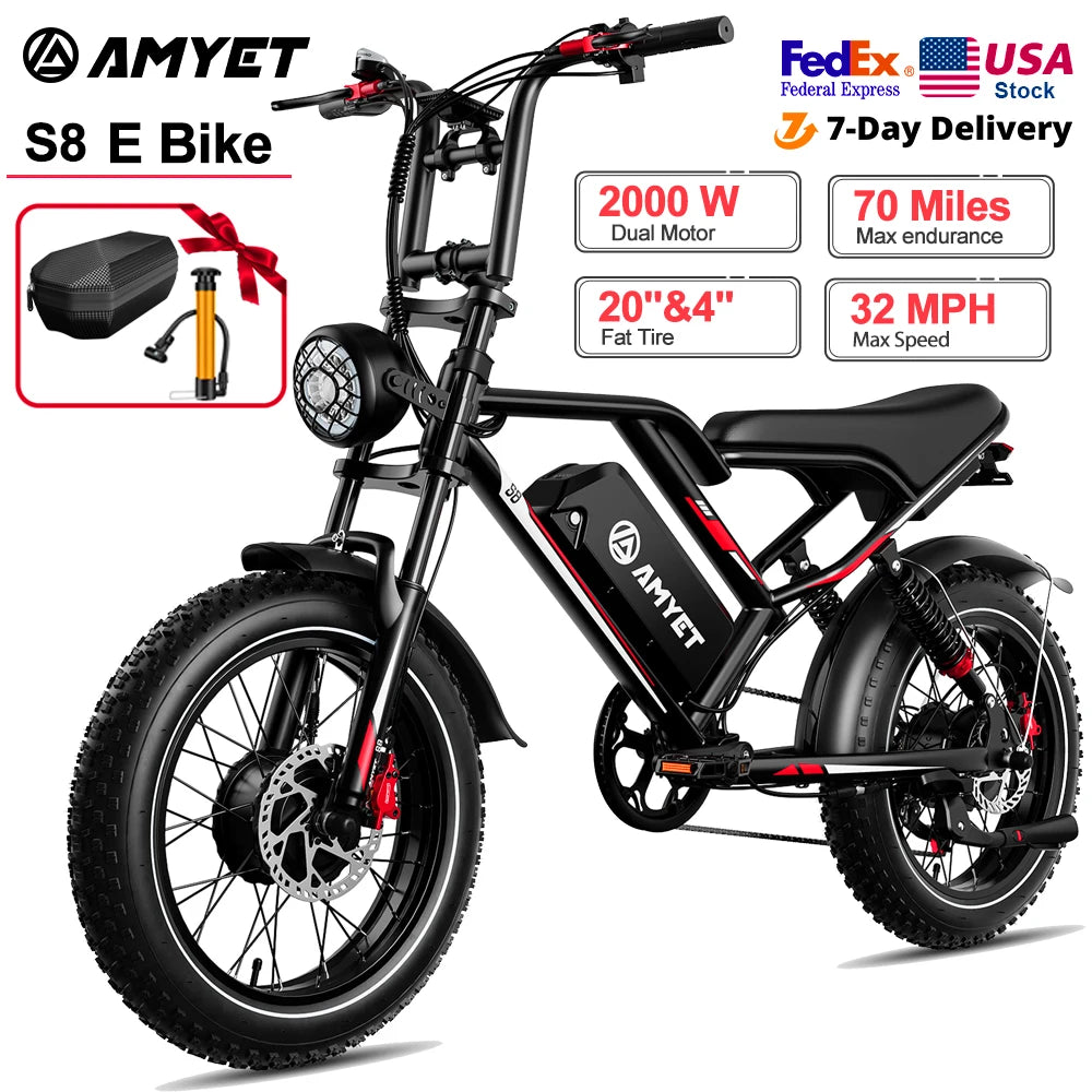 AMYET S8 Electric Bike 2000W Dual Motor 48V 25AH for Adults