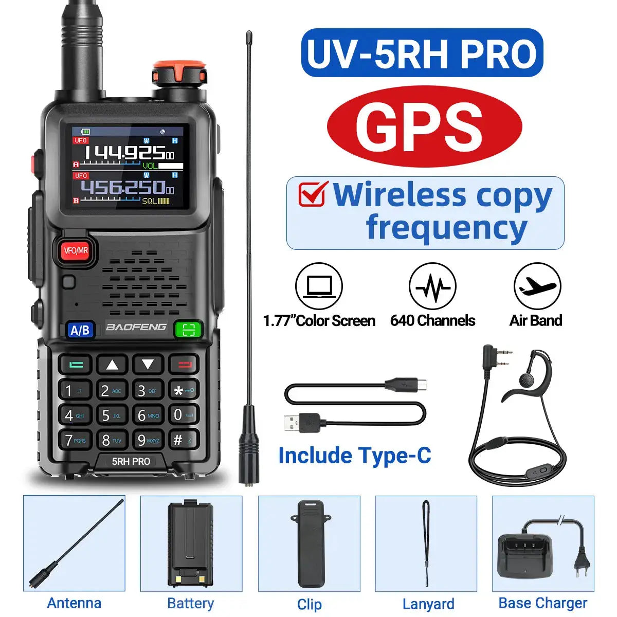 Baofeng UV5RH Pro GPS Walkie Talkies Long Range BandPro NOAA by Beastly Survival Outlet