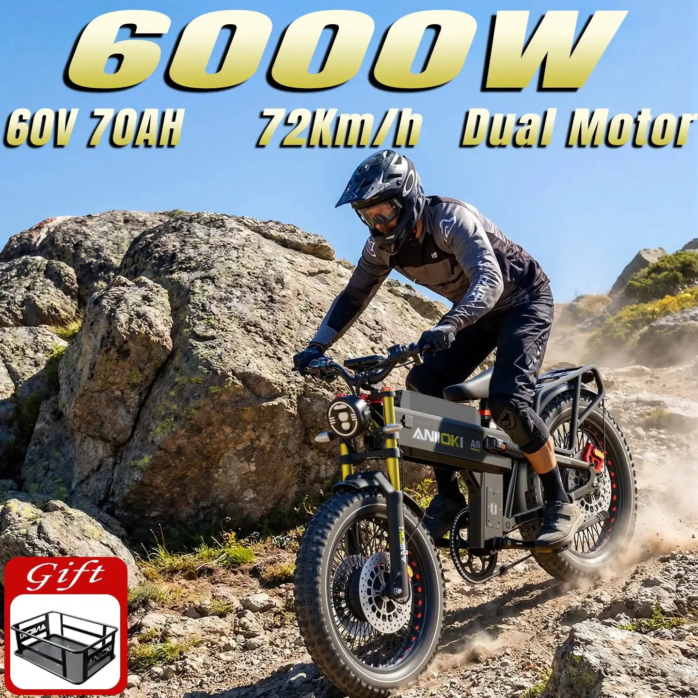ANIIOKI Electric Bike 6000W 60V Dual Motors Ebike aniioki a9 pro max electric bike adults 45mph aniioki ebike Suspension AirFork by Beastly Survival Outlet