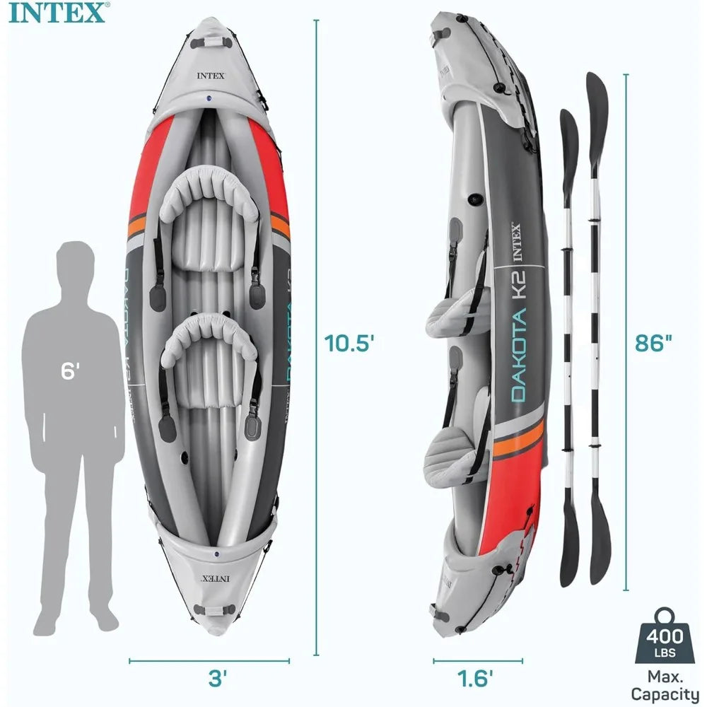 Two Person Inflatable Kayak Set Dakota K2 With Oars Pump