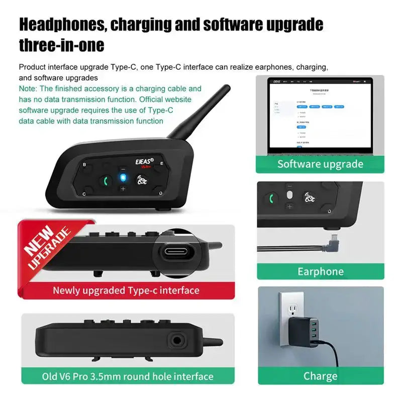 EJEAS V6 PRO+ Motorcycle Intercom Helmet Bluetooth Headset 6 Riders 800m Communicator Waterproof V5.1 Music Player Interphone by Beastly Survival Outlet