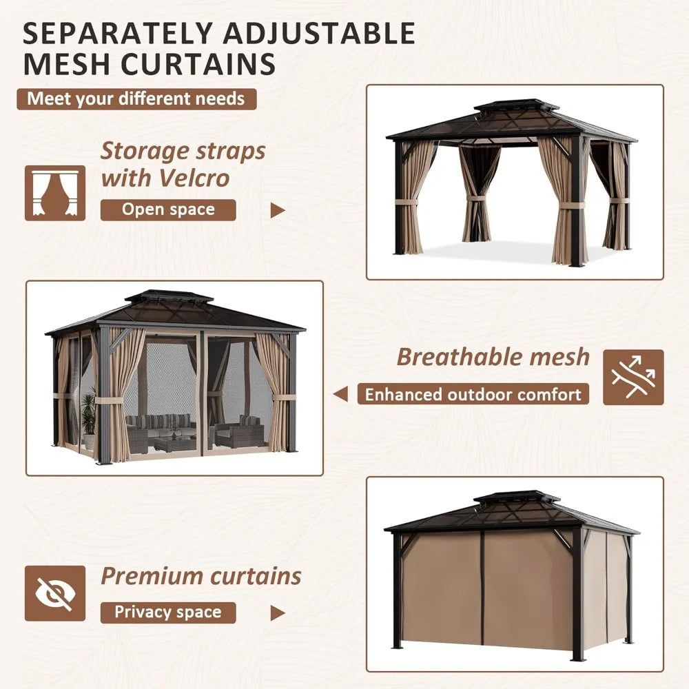 10x12 Hardtop Gazebo With Polycarbonate Roofing And Curtains
