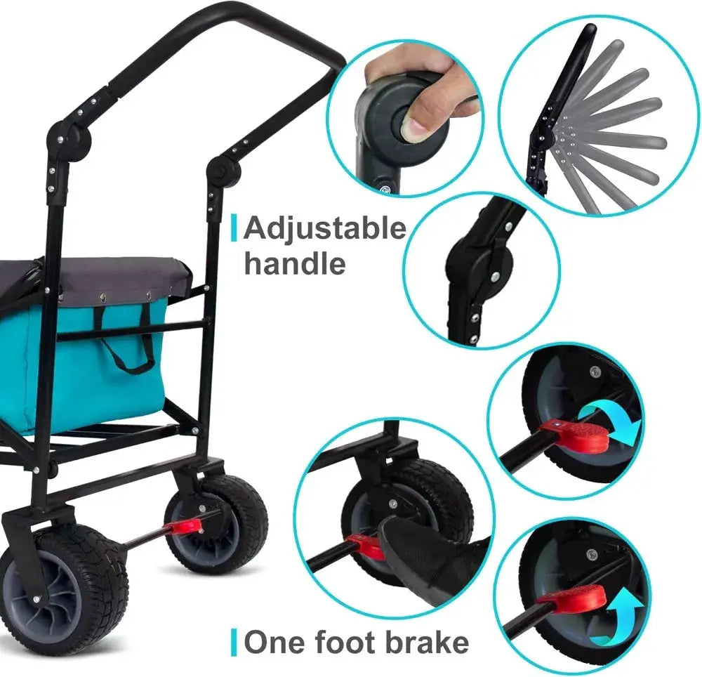 All Terrain Folding Wagon Heavy Duty Utility Cart with Push Handle & Brake for Shopping Camping Outdoor - 265lbs Capacity by Beastly Survival Outlet