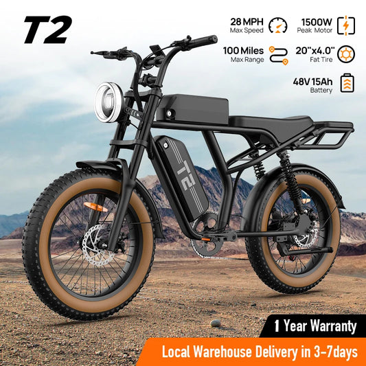 1500W Peak Electric Mountain Bike With Removable 48V 15.6Ah Battery 28 MPH 100 Mile Range 20x4 Fat Tires Free Shipping