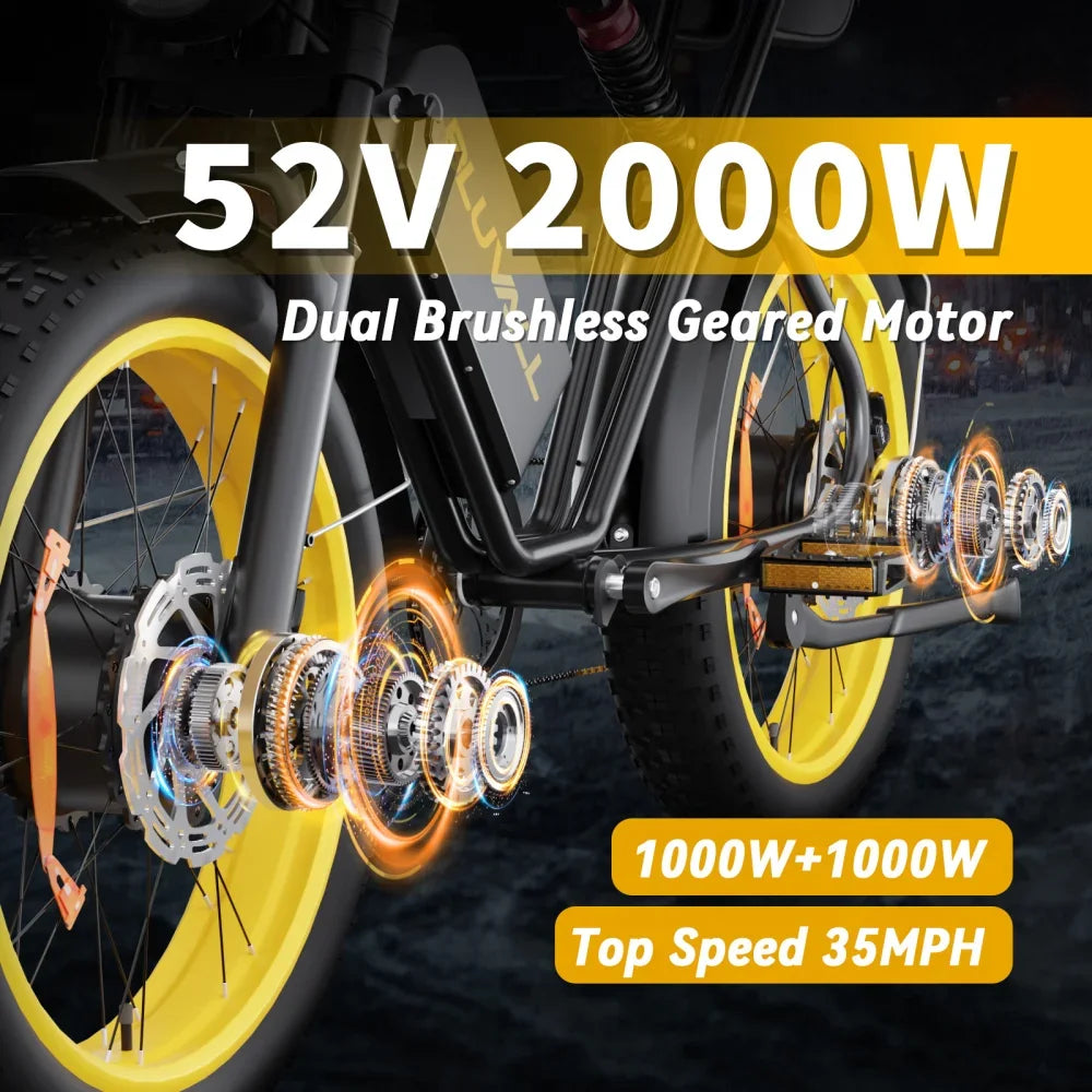 Moobelo 2000W Dual Motor Fatty Tire Ebike 52V 46Ah 35MPH USA by Beastly Survival Outlet
