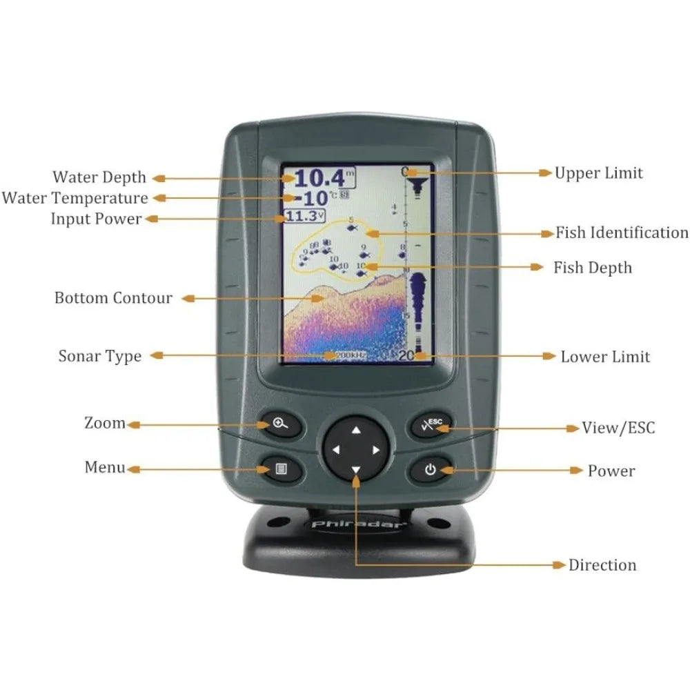 Color LCD Boat Fish Finder Dual 200KHz 83KHz Sonar 80M