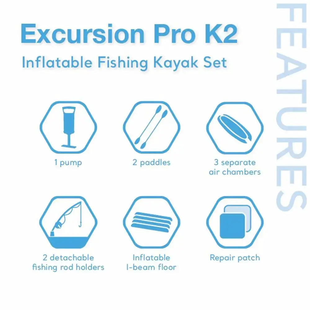 68309EP Excursion Pro K2 Inflatable Kayak Set Includes Deluxe 86in Kayak Paddles and HighOutput Pump SuperTough PVC Adjustable by Beastly Survival Outlet