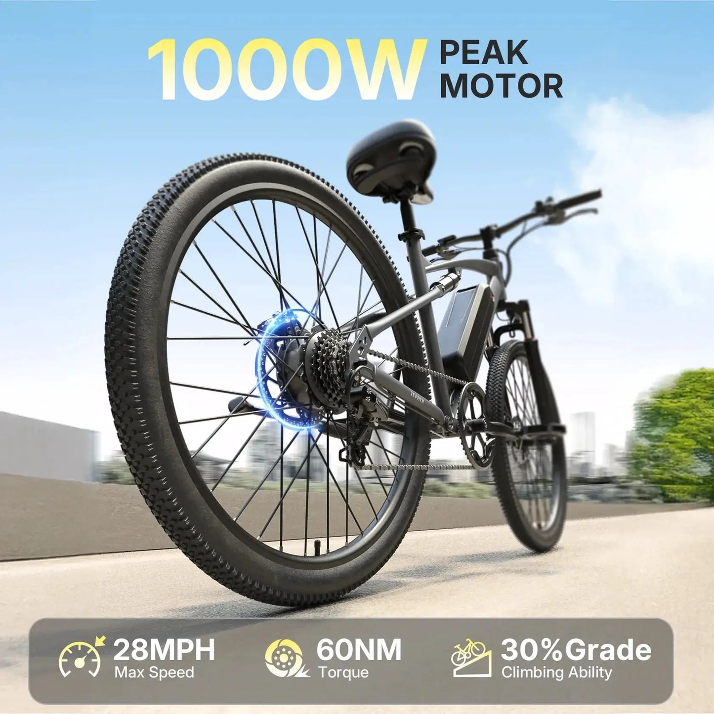 QRONGE Zephyr Electric Bike for Adults 1000W Peak Motor 486Wh Battery Mountain Electric Bicycle 26'' Tire Full Suspension E-bike by Beastly Survival Outlet