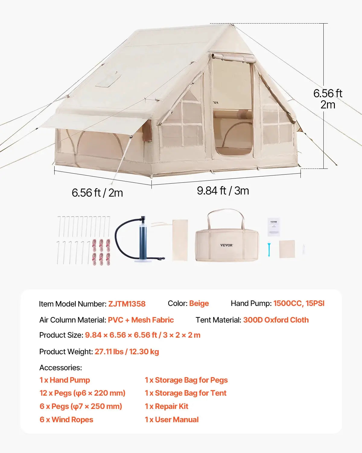 SucceBuy Inflatable Tents for Camp Easy Setup Blow up Tent with Hand Pump 300D Oxford Tent with Stove Jack Storage Bag Included by Beastly Survival Outlet