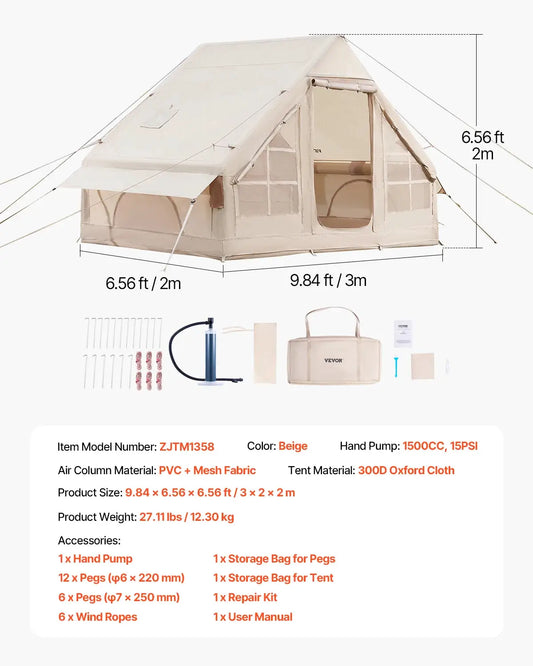 SucceBuy Inflatable Tents for Camp Easy Setup Blow up Tent with Hand Pump 300D Oxford Tent with Stove Jack Storage Bag Included by Beastly Survival Outlet