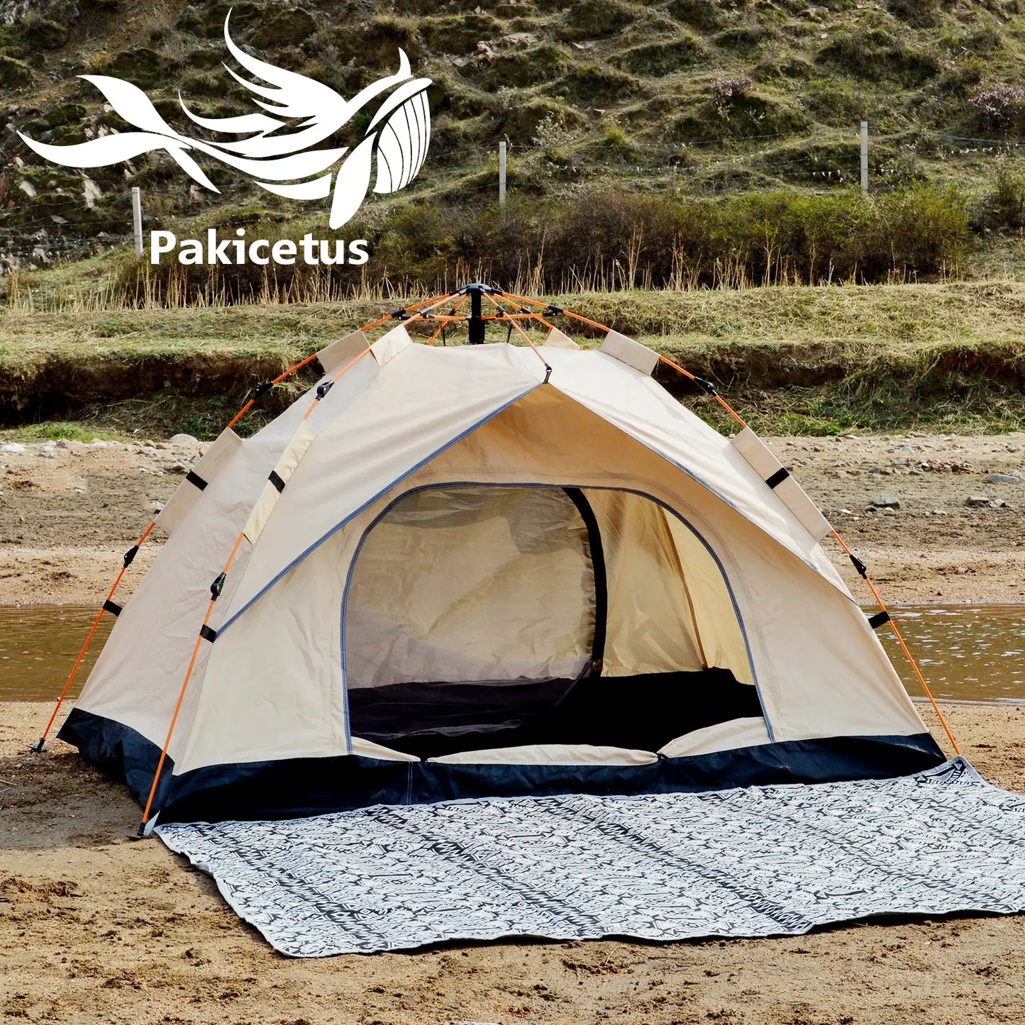 Pakicetus Instant Golden Tent - Portable 3-4 Person Sun & Rain Shelter for Beach & Camping by Beastly Survival Outlet