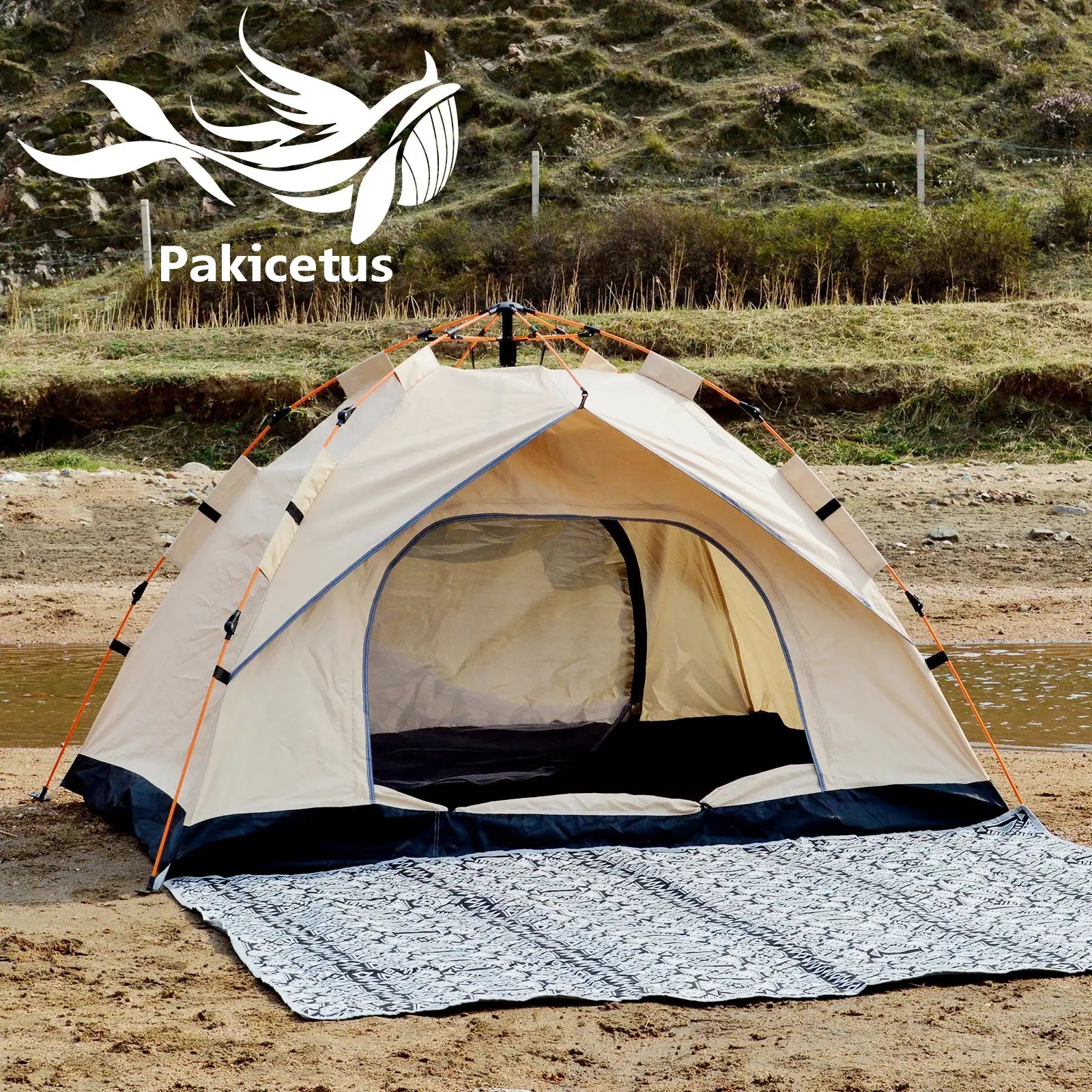Pakicetus Instant Golden Tent - Portable 3-4 Person Sun & Rain Shelter for Beach & Camping by Beastly Survival Outlet