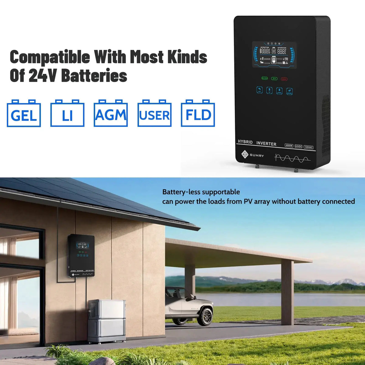 SUMRY 4KW 6KW 120V Off Grid Solar Inverter 24V 140A 5600W MPPT Charger Pure Sine Wave Home Inverter 6.25 Inch LCD Display by Beastly Survival Outlet SUMRY 4KW 6KW 120V Off Grid Solar Inverter 24V 140A 5600W MPPT Charger Pure Sine Wave Home Inverter 6.25 Inch LCD Display Beastly Survival Outlet