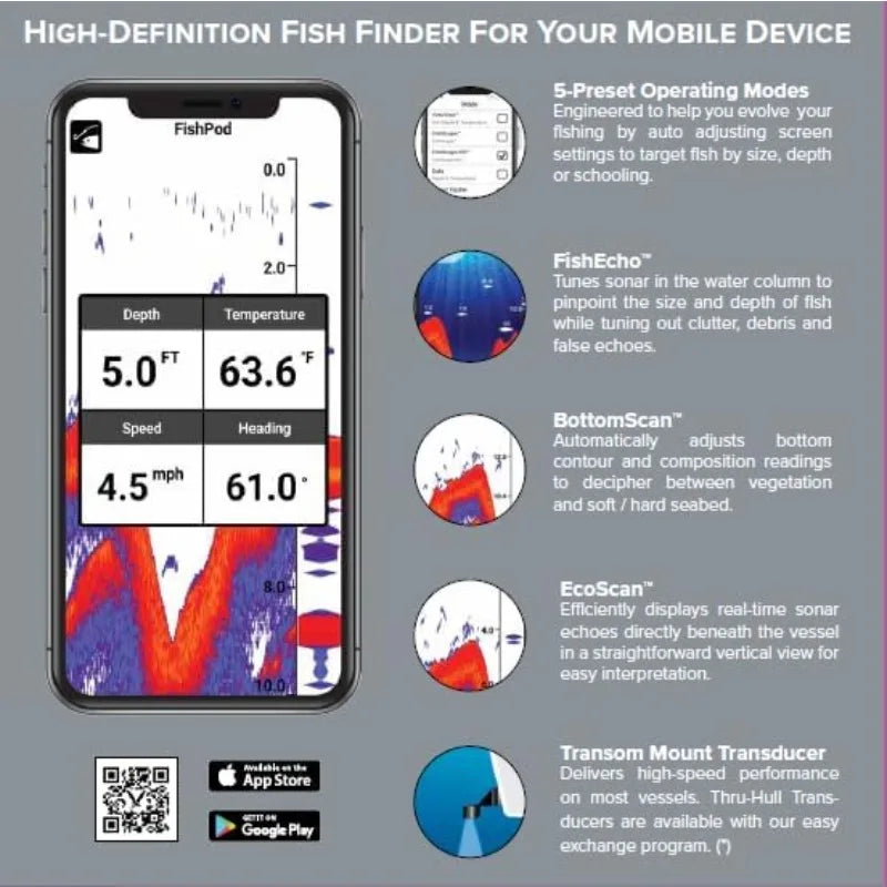 Fishpod 10BX Boat Mount Bluetooth Fish Finder with AI Tech