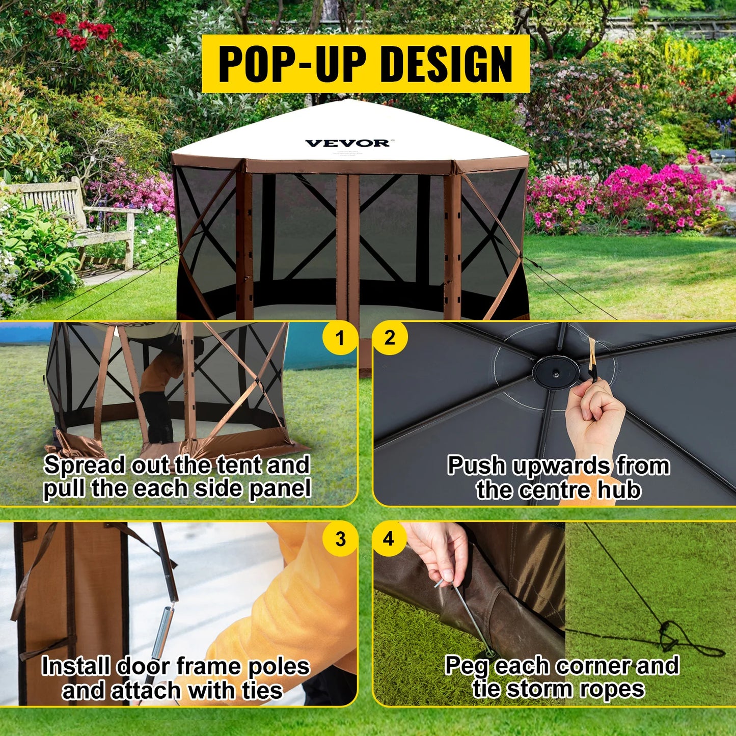 SucceBuy Pop Up Camping Gazebo 12x12 Canopy Shelter