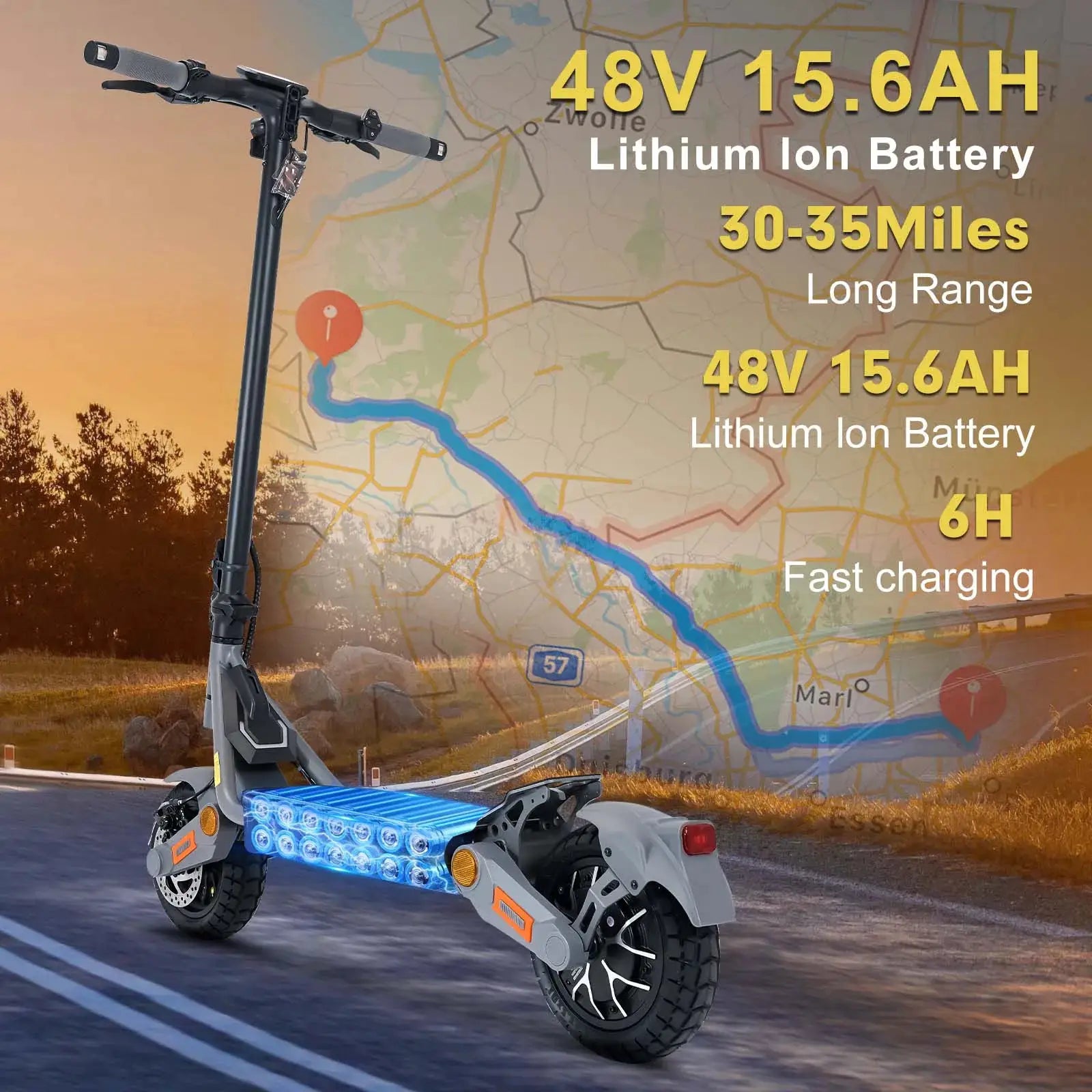 Electric Scooter for Adults 1200W Motor, 48V Lithium Battery, 35MPH Max Speed, 10" Off Road Tires, Disc Brakes, Foldable E Scooter by Beastly Survival Outlet