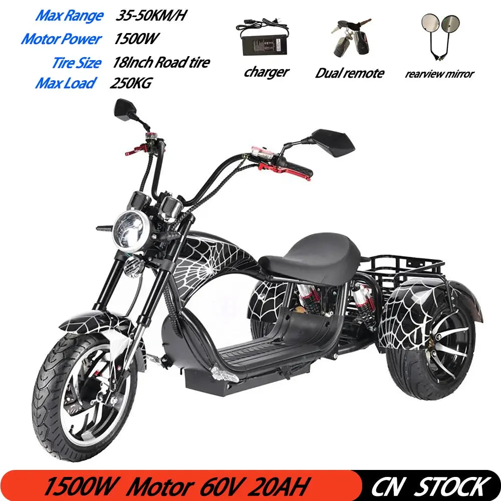 Adult Electric 3 Wheel Scooter 2000W Motor Max Speed 35-45KM/H Max Load 250KG 18 Inch Off road Fat Tire Electric Scooter by Beastly Survival Outlet