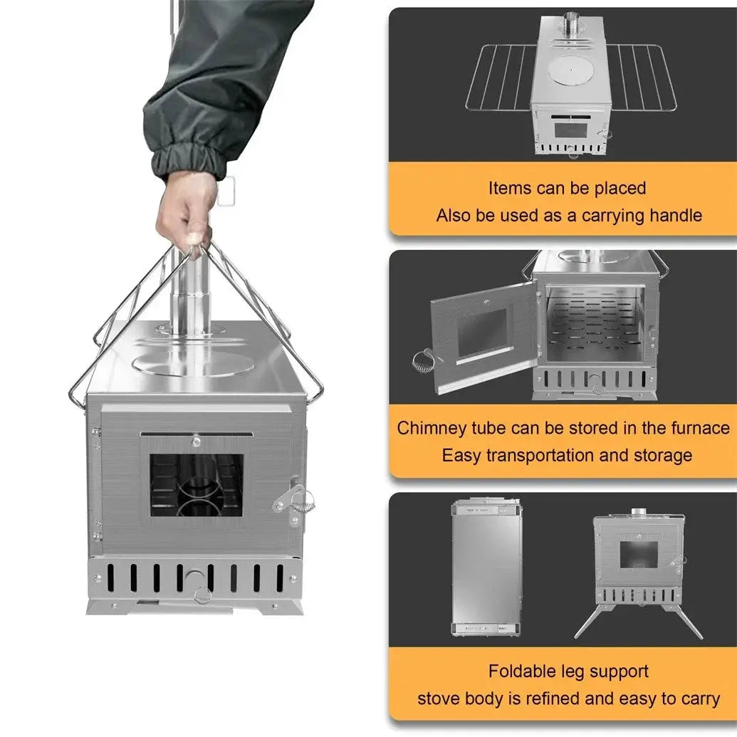 Portable Wood Burning Stove With Six Stainless Chimney Pipes by Beastly Survival Outlet