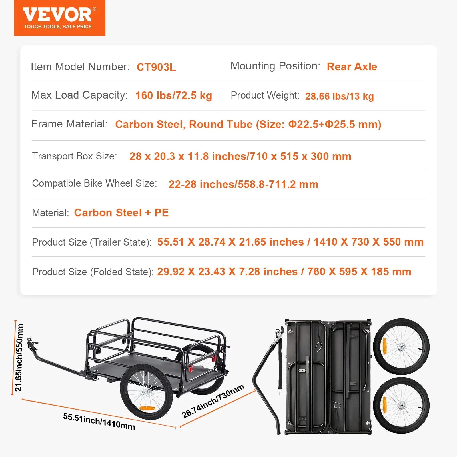 SucceBuy 160 lbs Bike Cargo Trailer Foldable Storage Bicycle Wagon Cart with 16" Wheels Safe Reflectors Fits 22"-28" Bike Wheels by Beastly Survival Outlet