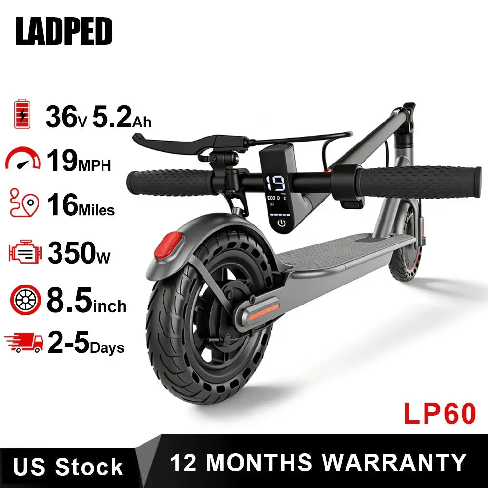 2026 LADPED LP60 Electric Scooter 350W Max 19mph Speed 8.5inch Tire Folding Design with 16 Miles Range for Adult Urban Commuting by Beastly Survival Outlet