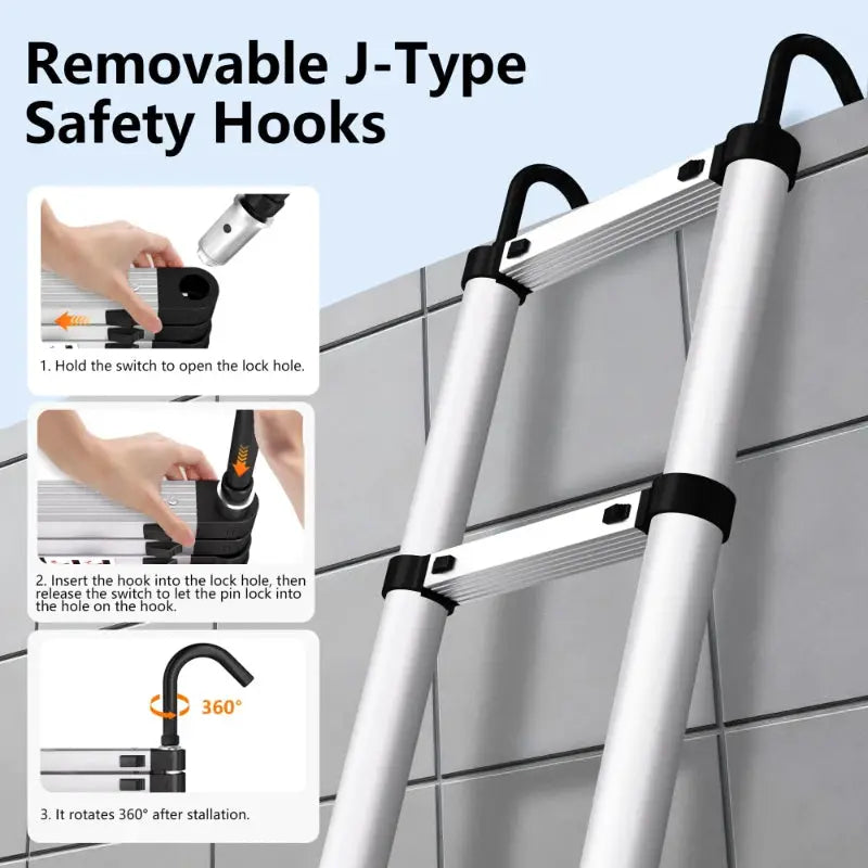 3.5m 2.7m Stainless Steel House Folding Ladder With 360° Rotatable Hook Telescopic Folding Telescopic Ladder Outdoor Portable Work Ladder by Beastly Survival Outlet