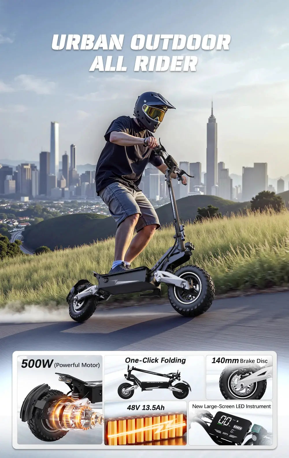 OOTD T10 Adult Foldable Electric Scooter, Max 900W Motor & 18Ah Battery, 45-60km Range, 11 Inch All-Terrain by Beastly Survival Outlet