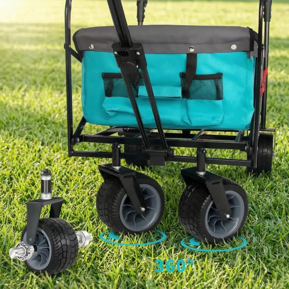 All Terrain Folding Wagon Heavy Duty Utility Cart with Push Handle & Brake for Shopping Camping Outdoor - 265lbs Capacity by Beastly Survival Outlet