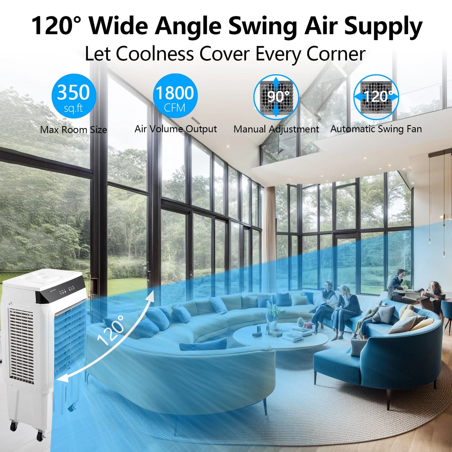 Evaporative Air Cooler 1800 CFM With Remote and Ice Packs