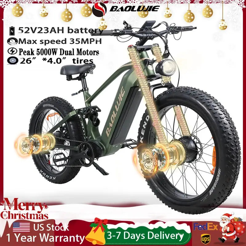 Baolujie Peak Electric Mountain Bike 52V 26x4 Inch Tire Pro by Beastly Survival Outlet
