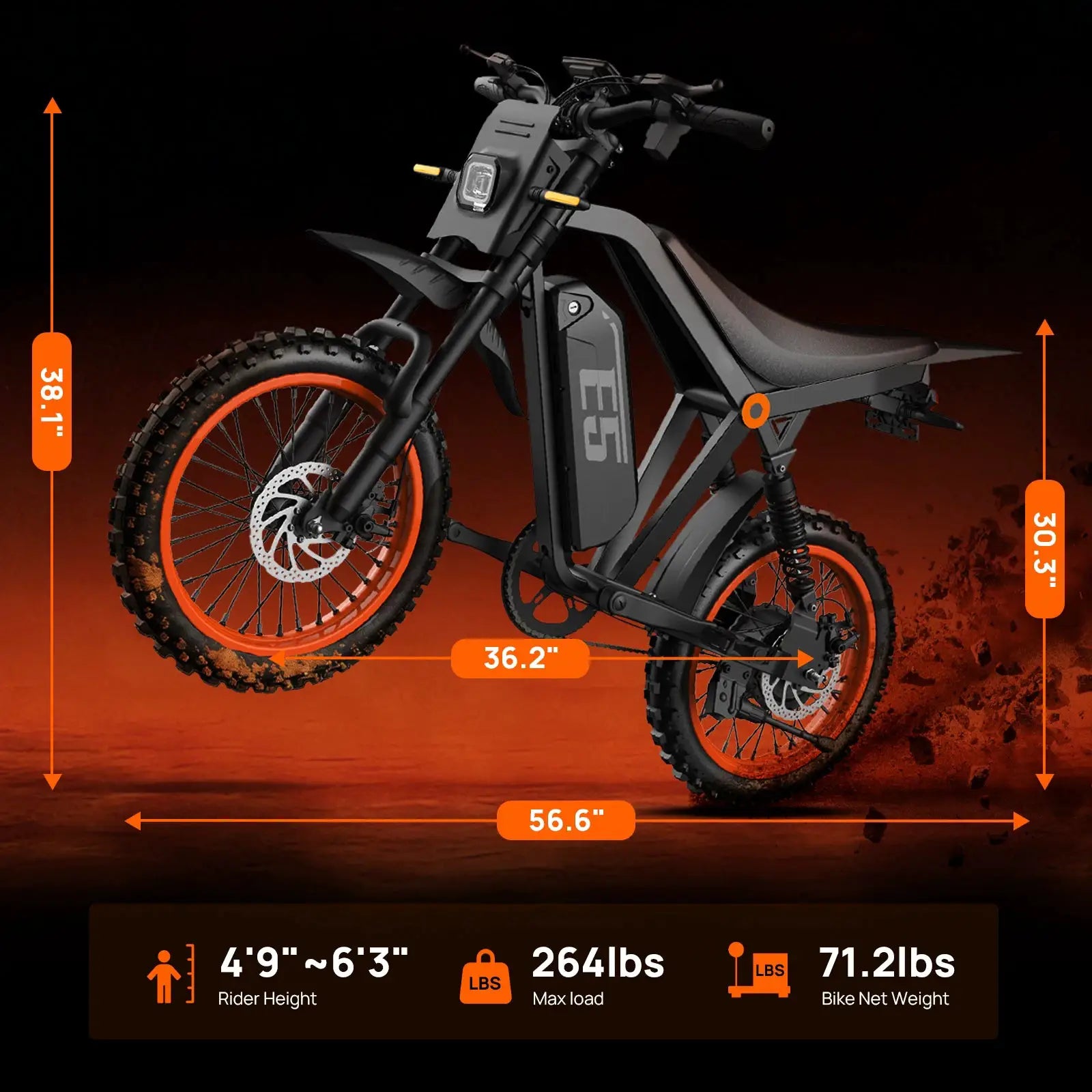 URLIFE Electric Motorcycles Peak 1500W All-terrain Off-road Tires 48V 20AH Removable Battery 32MPH 50-Miles Range Electric Off-road Bike For Adults by Beastly Survival Outlet
