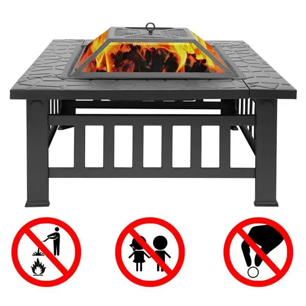 Square Fire Pit Table 32in Outdoor Heating For Patio Gardens