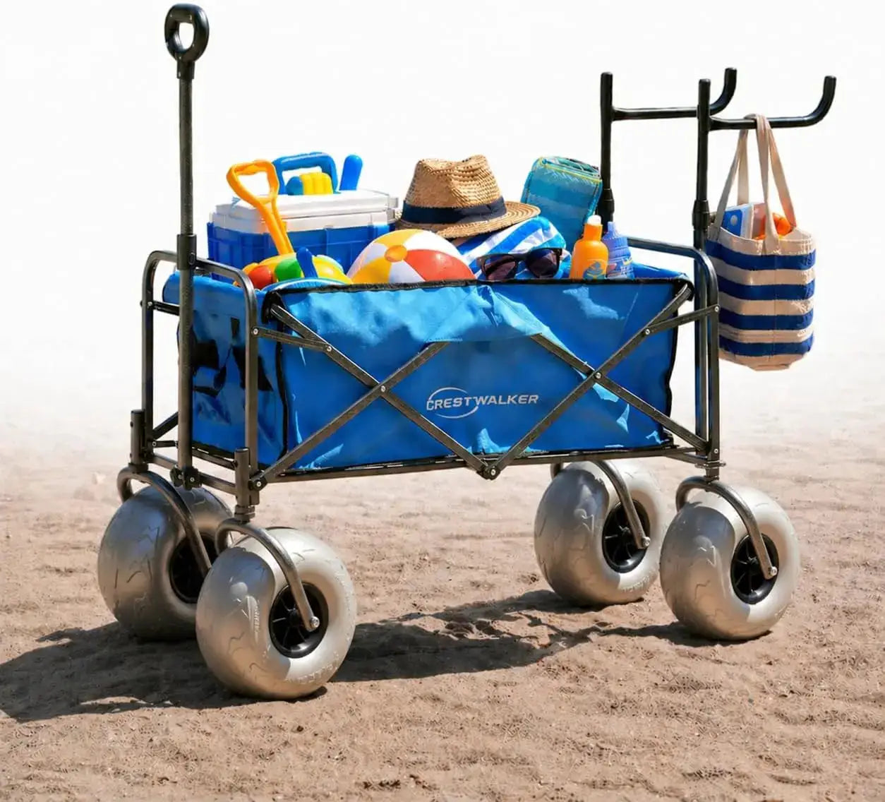 Beach Wagon with Balloon Wheels and Folding Chair Racks Collapsible Cart with Big Wheels for Sand Heavy Duty 300 lbs Capacity by Beastly Survival Outlet