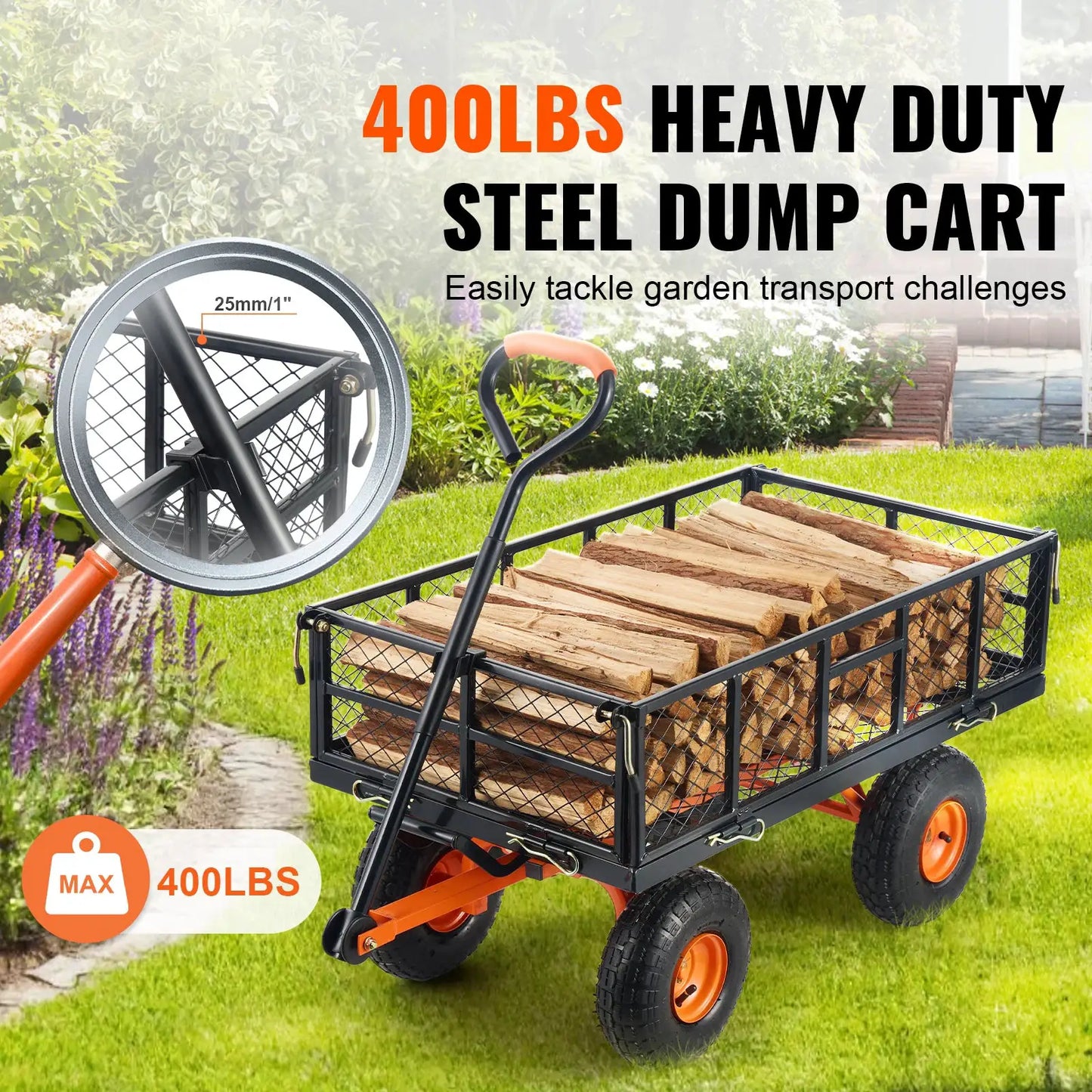 SucceBuy Garden Cart Sturdy Metal Utility Wagon with Simple Assembly Versatile Dump Cart Wheelbarrow with 400/880lbs Capacity by Beastly Survival Outlet