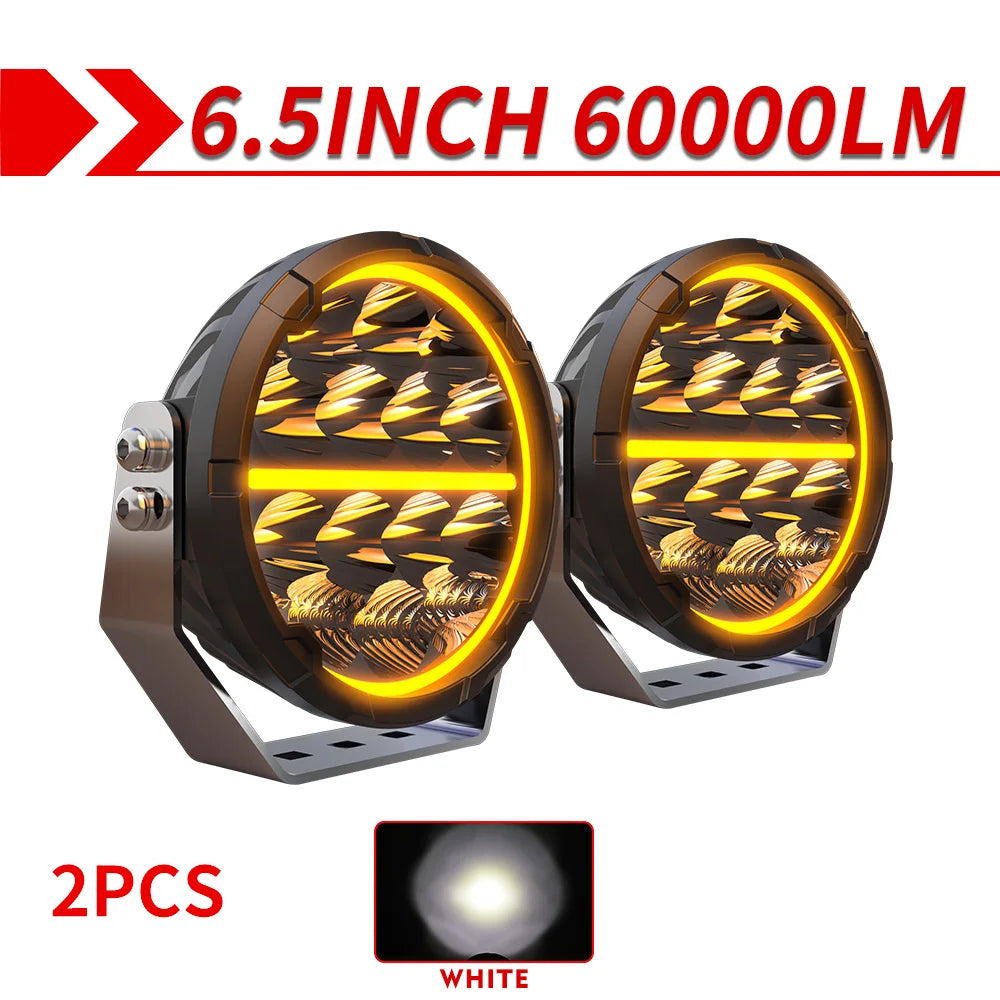 Co Light Six Point Five Inch Led Offroad Driving Lights White Amber Drl Spot Flood Combo 60000lm For 4x4