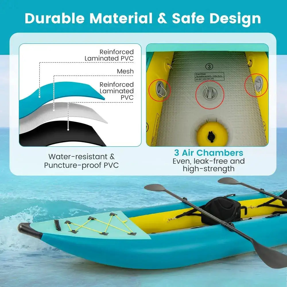 Inflatable Kayak, 12.5Ft 507lbs Tandem Kayak With 2 Aluminum Paddles, 2 Padded Seats, Footrests, 2 Fins, Hand Pump, Custom by Beastly Survival Outlet