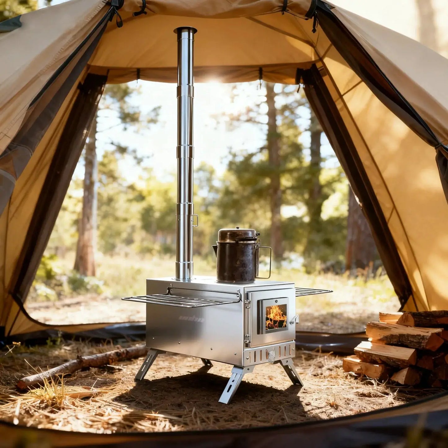 Portable Camping Tent Wood Stove for Outdoor Heating Stainless Steel Hot Tent Stove Burner Stove with 7 Chimney Pipes by Beastly Survival Outlet
