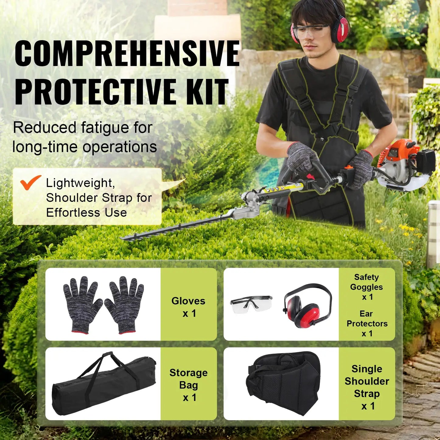 SucceBuy 52CC 6-in-1 MultiFunctional Trimming Tools Gas Hedge Trimmer Weed Eater String Trimmer Brush Cutter Edger Pole Chainsaw by Beastly Survival Outlet
