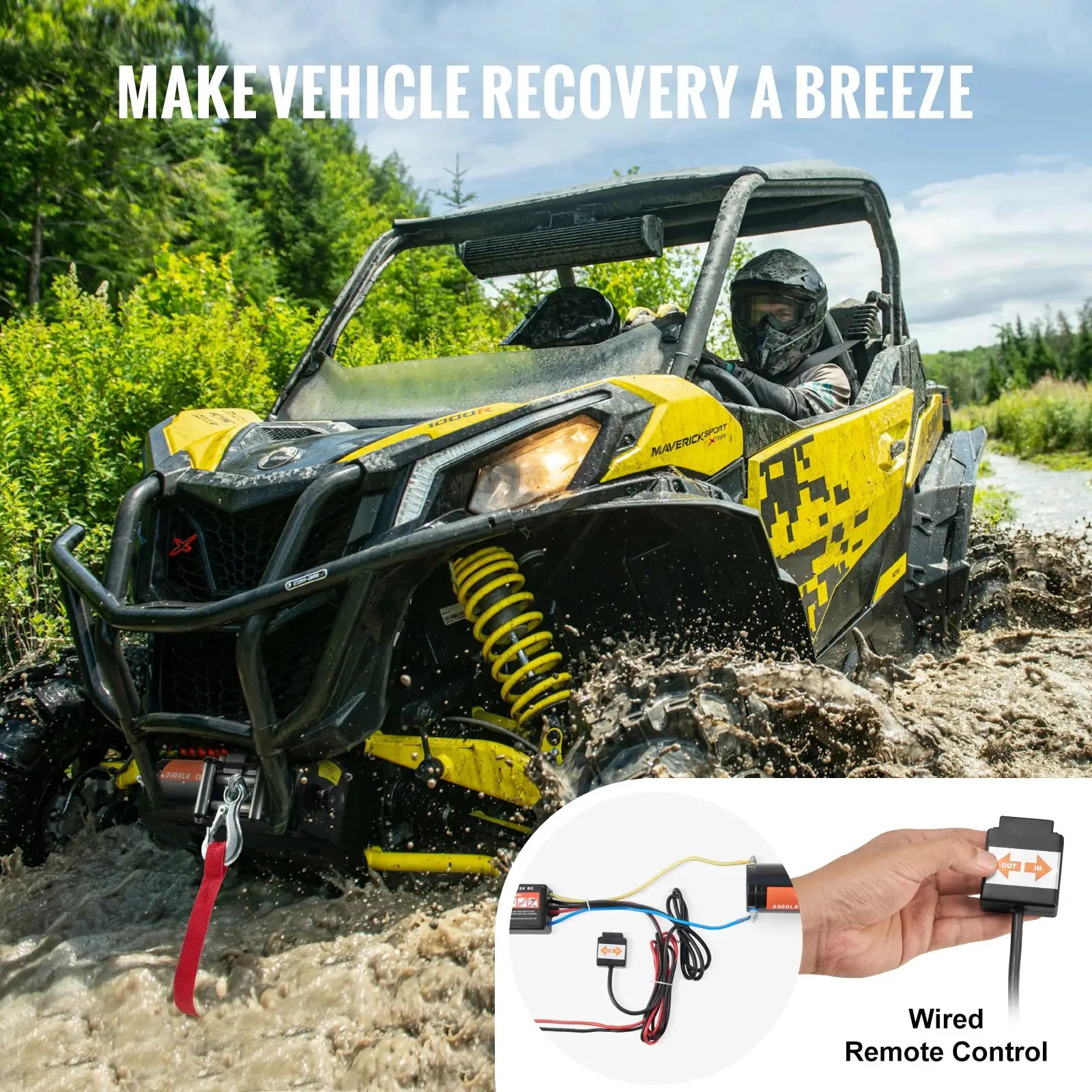 SucceBuy 3000lbs ATV/UTV Electric Winch 12V DC Steel Rope Winch with 39ft Cable Roller Wired Remote Control for Towing Off-Road by Beastly Survival Outlet