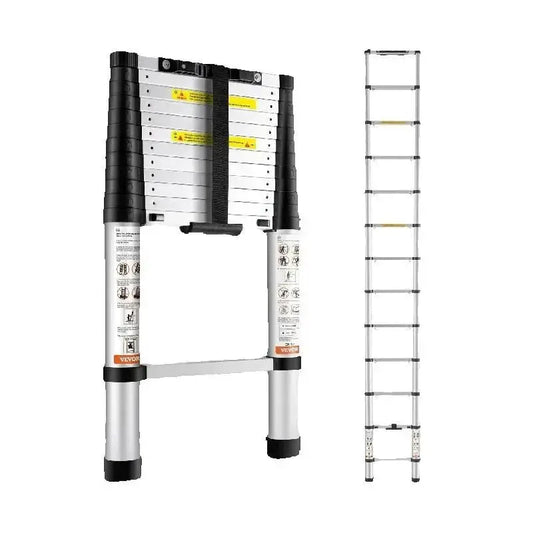 SucceBuy Telescoping Ladder 12.5 FT Aluminum One-Button Retraction Collapsible Extension 375 LBS Capacity w/Non-Slip for Home RV by Beastly Survival Outlet
