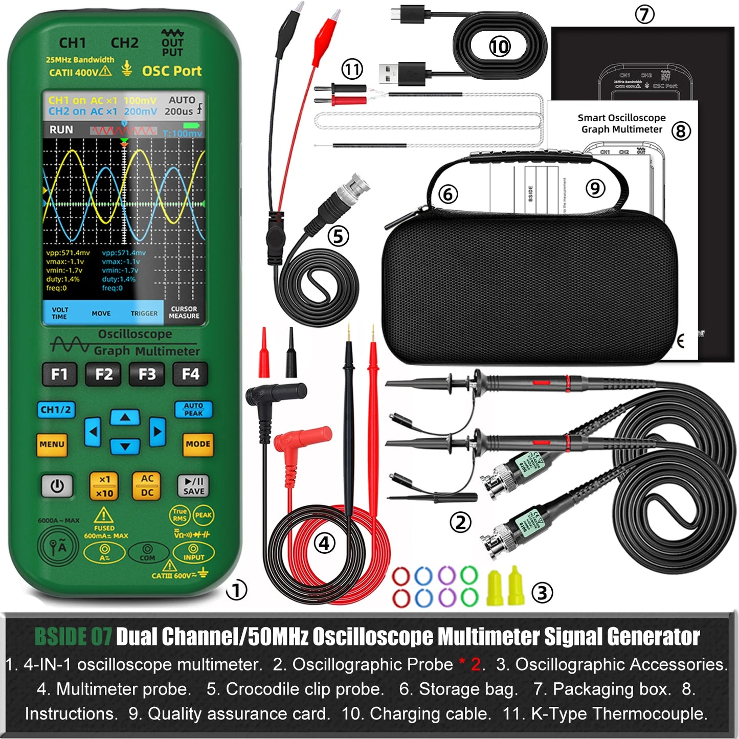 MAXRIENY O9 Handheld Oscilloscope Multimeter 50MHz 2ChannelX