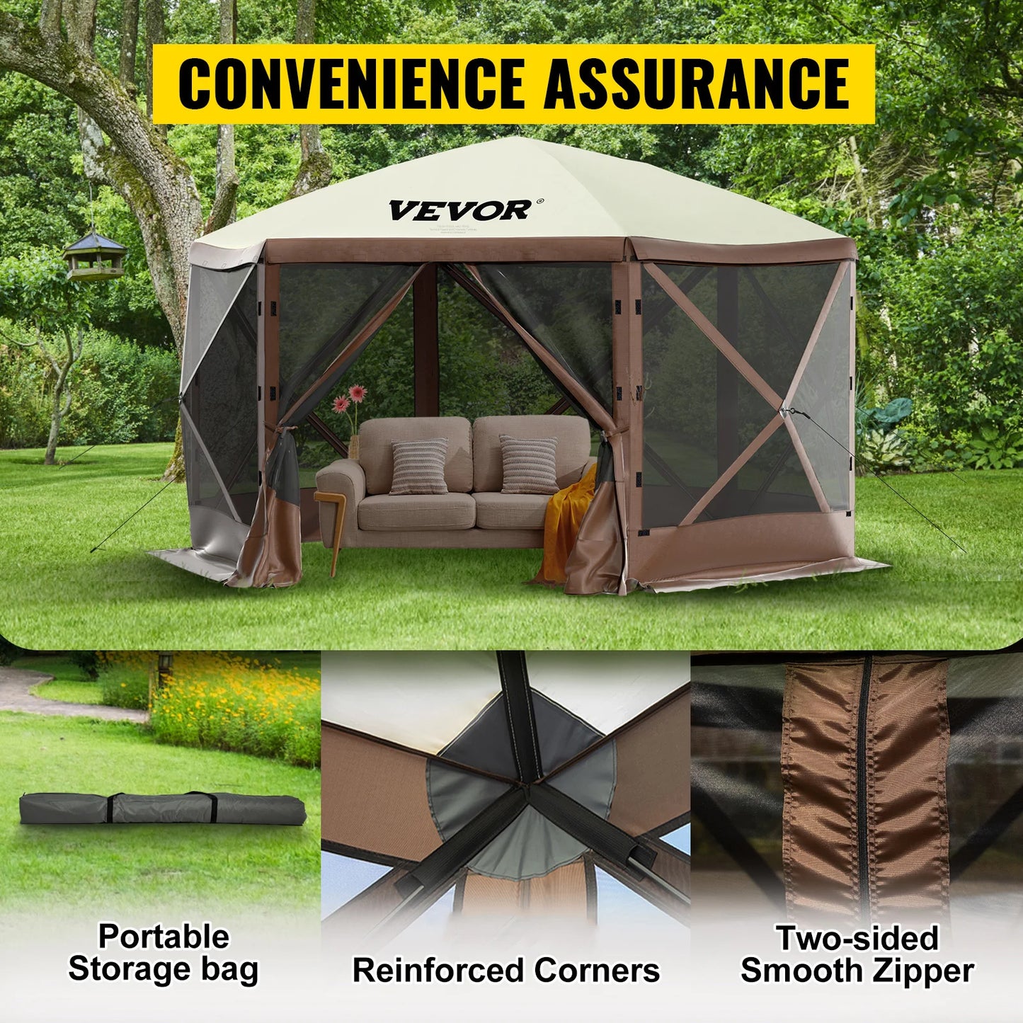 SucceBuy Pop Up Camping Gazebo 12x12 Canopy Shelter