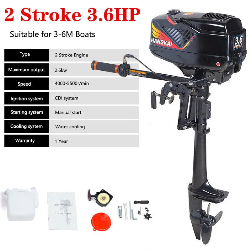 3.6HP 2 Stroke Heavy Duty Outboard Motor Electric Boat Motor Boat Engine CDI Ignition & Water Cooling System Short Shaft by Beastly Survival Outlet