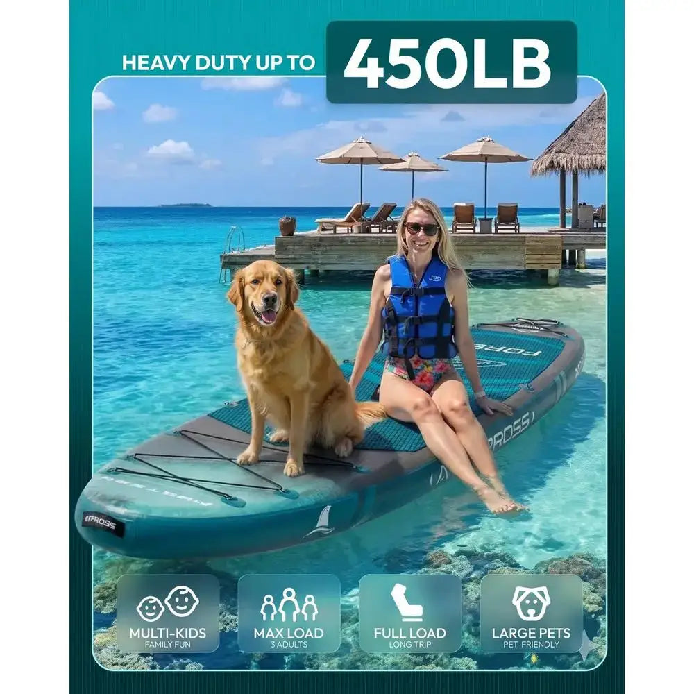 Inflatable Paddle Board, 450lbs Extra Wide Stand Up Paddleboard for Adults with Premium SUP Accessories Kit amp Backpack, Blow by Beastly Survival Outlet