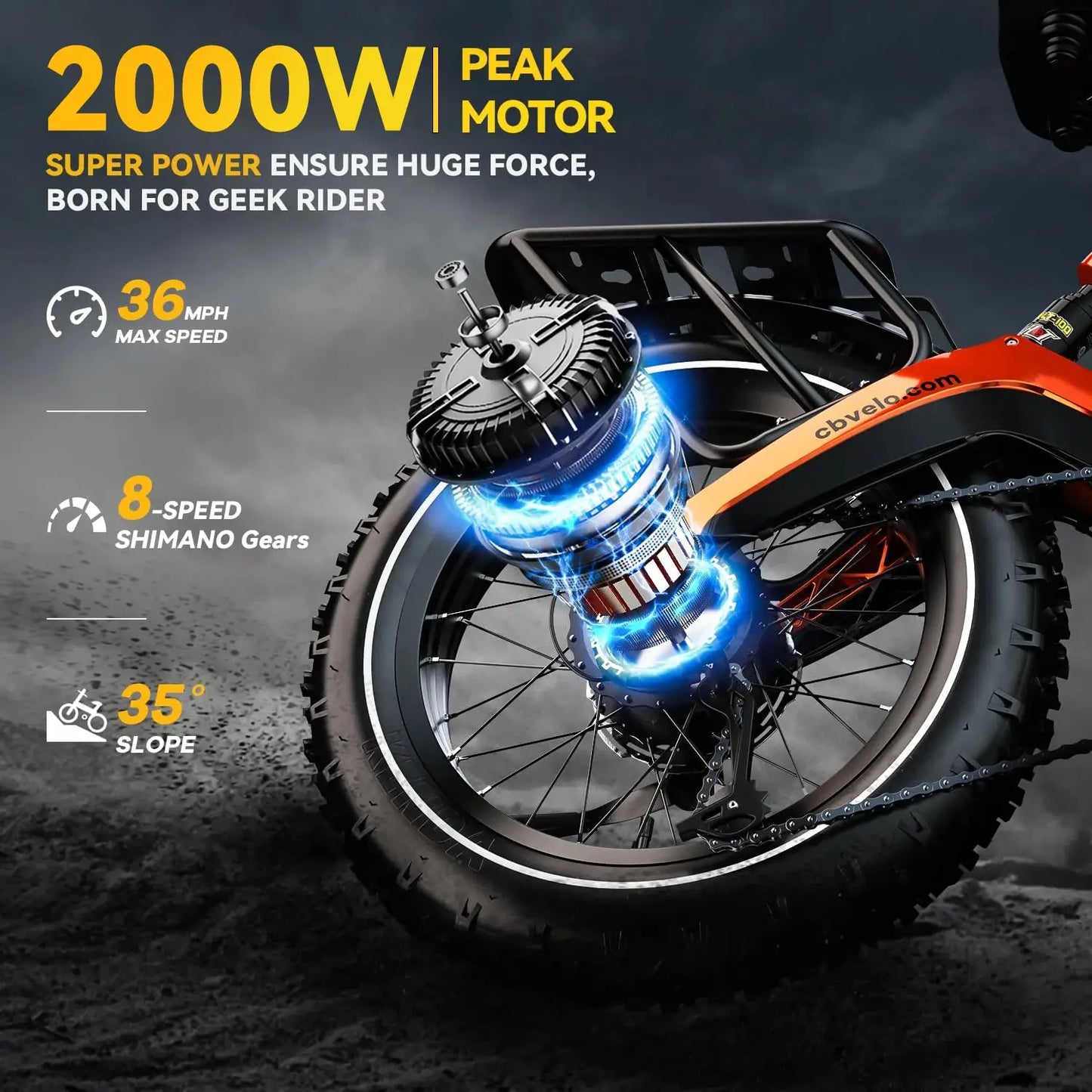 Cybervelo 20 Inch Fat Tire 2000W Foldable E Bike EK6 Pro 48V by Beastly Survival Outlet