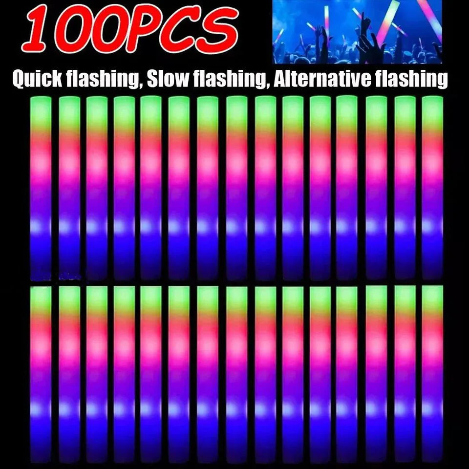 LED Glow Foam Sticks 100 Colorful RGB Light Party Tubes Pack