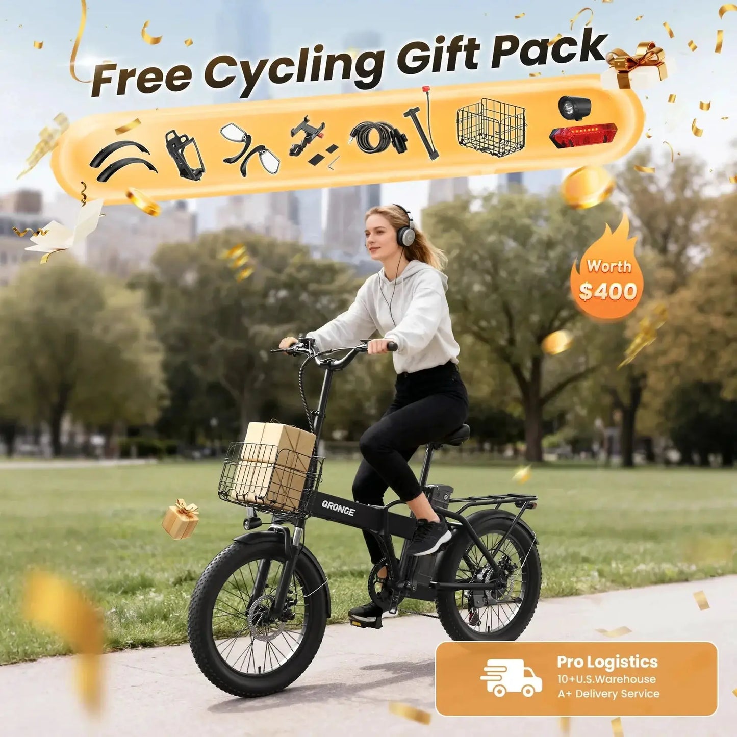 QRONGE Waterfall Foldable Electric Bicycles 1000W Peak 28 MPH by Beastly Survival Outlet