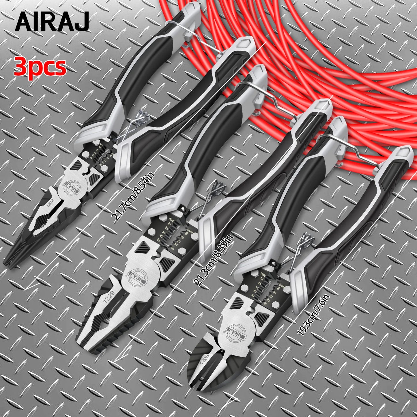 Airaj 8 Inch Multi Functional Pliers 9 Inch Pointed Nose Set