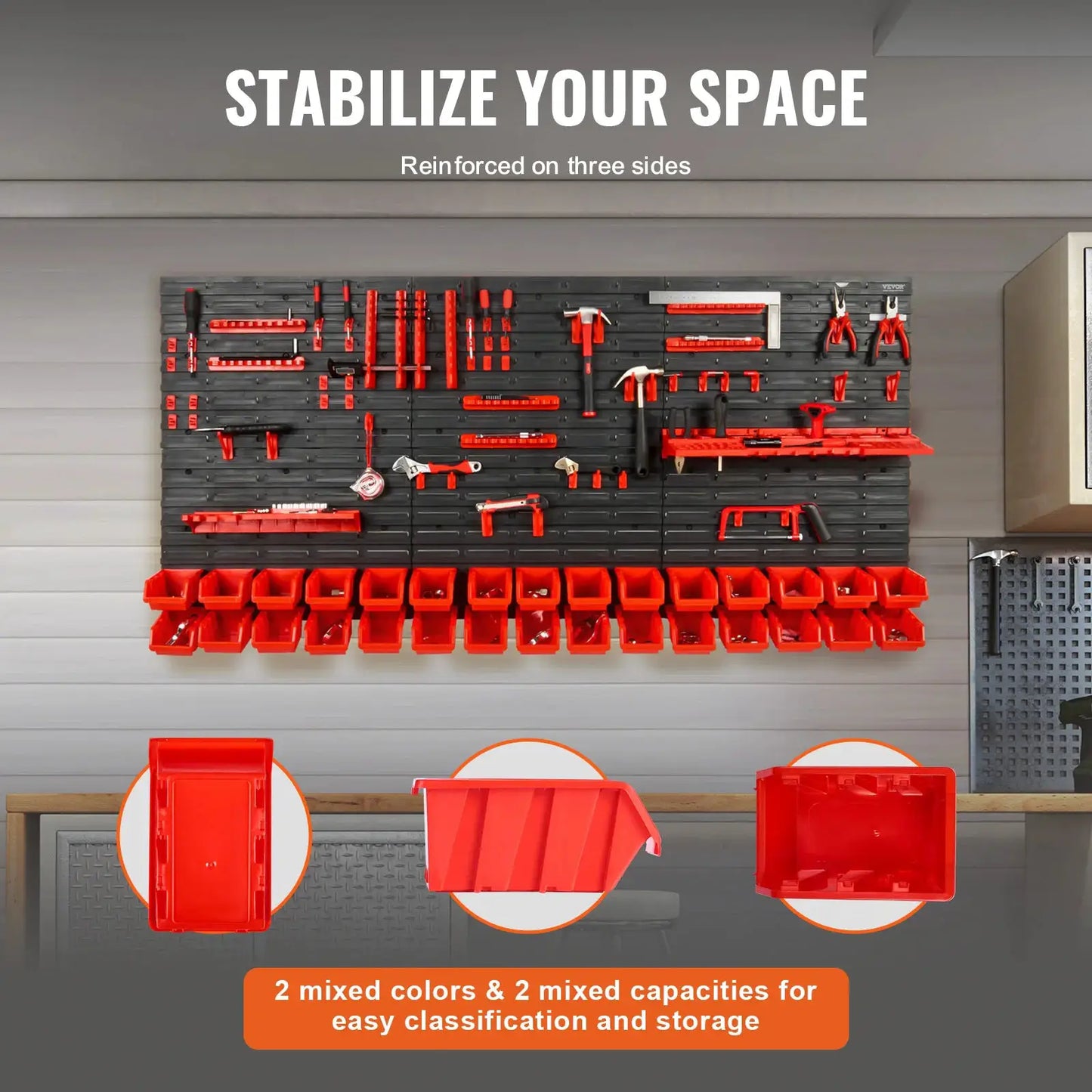 SucceBuy 30Bin Wall Mounted Storage Bins Parts Rack Organizer Garage with Wall Panels Hooks Plastic Shop Tool for Screw Nails by Beastly Survival Outlet