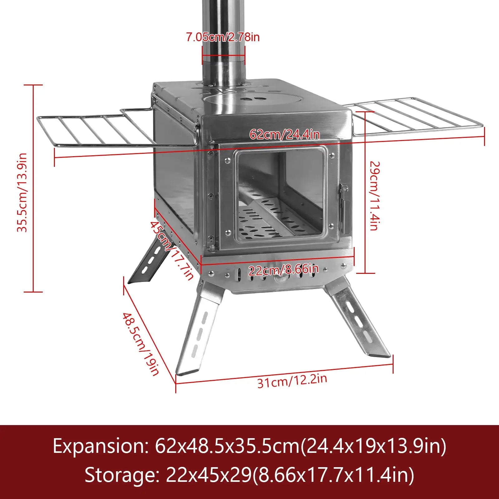 Large Tent Heating Stove with Chimney Pipe Stainless Steel Firebox Rust Proof Portable Wood Burning Stove for Outdoor Camping by Beastly Survival Outlet
